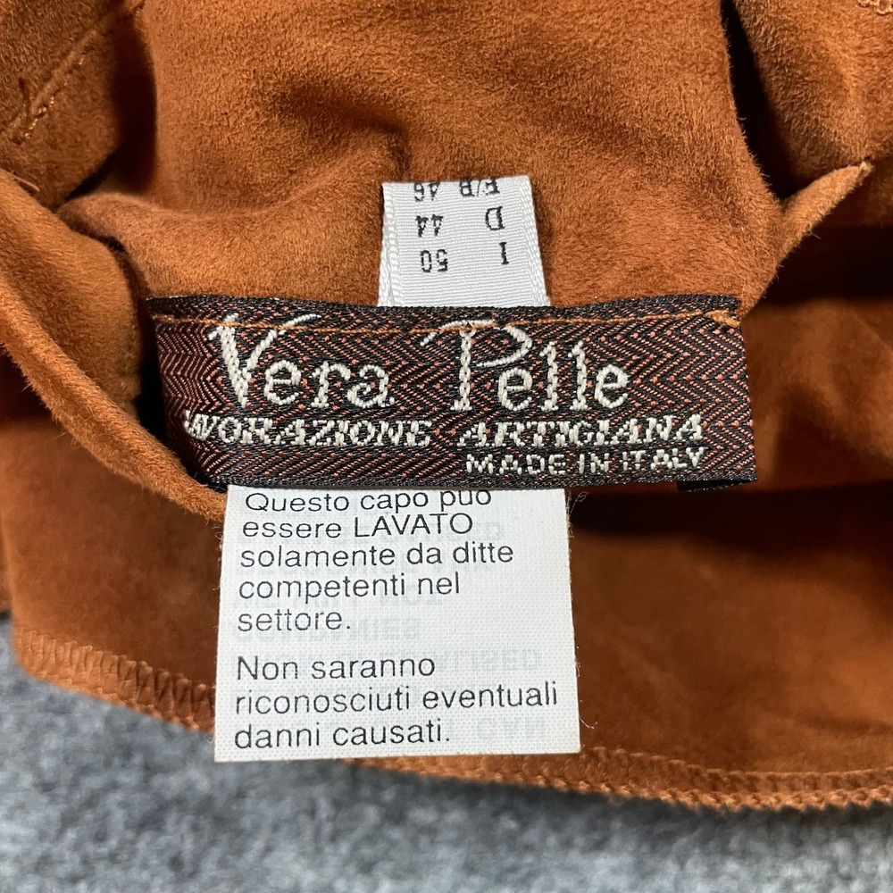 Vera Pelle Reversible Leather Suede Jacket Womens 16 Tan Cognac Made in Italy - Picture 7 of 9